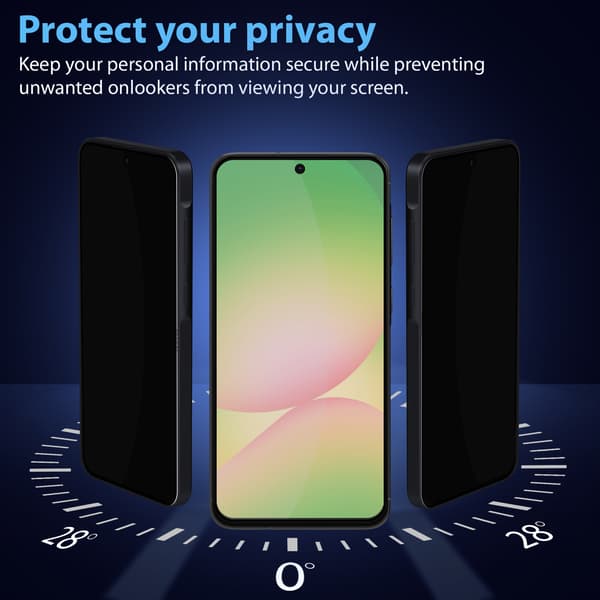Samsung A56 Privacy Screen Protector (2-pack) and Lens Protector (2-pack) - 9H Tempered Glass - Ultra High Quality 3D
