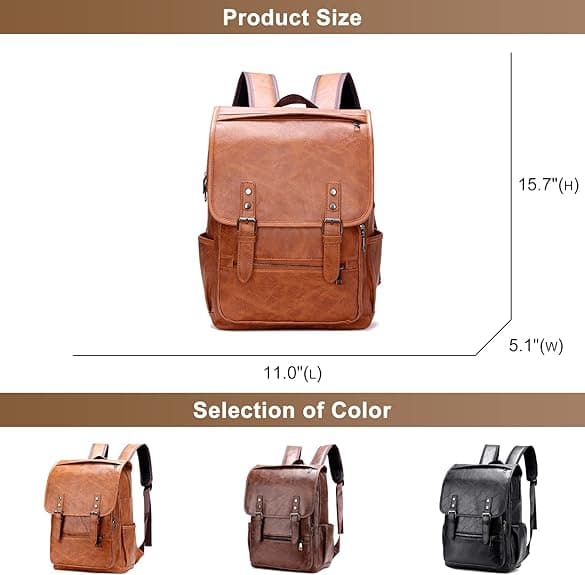 Business Backpack for Men, Retro PU Leather, Large Capacity Backpack, 15.6-inch Laptop Backpack for Everyday Use black