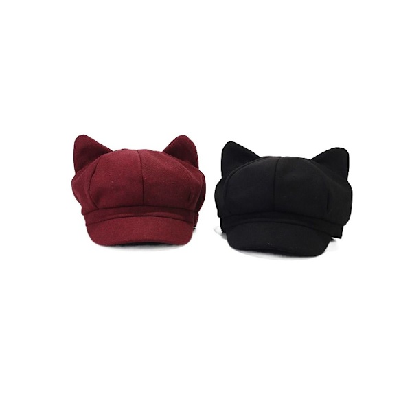 Kattöron Hatt Dam Höst och Vinter Varmare Retro Åttakantig Mössa Kort Skärm Ankunge Tunga Version