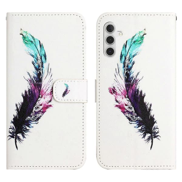 Compatible with Samsung Galaxy A56 5G Case Pattern Print PU Leather Wallet Phone Case Cross Texture Multicolor Multicolor Feather