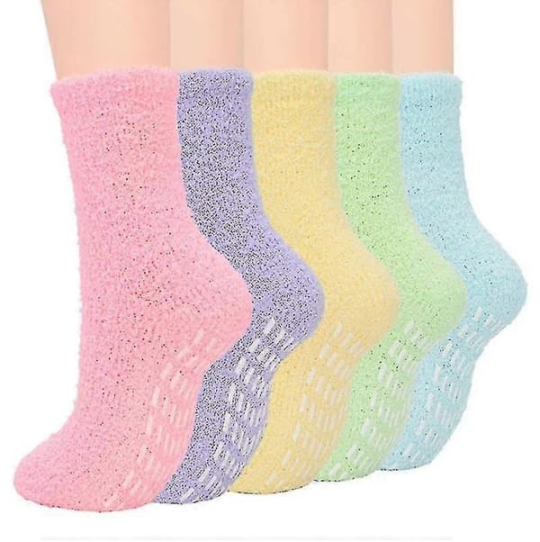 5 par dame varme superbløde plys hjemmesko sokker vinter fluffy mikrofiber crew-lingling}