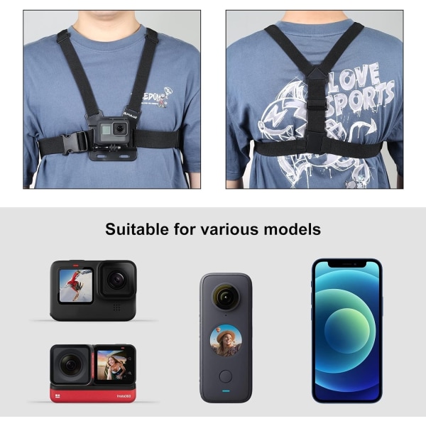 Bröstremssats för Gopro Mobiltelefon Bröstfäste Justerbart Kroppsfäste Bälte Bröstrem för POV/VLOG Kamera Tillbehör