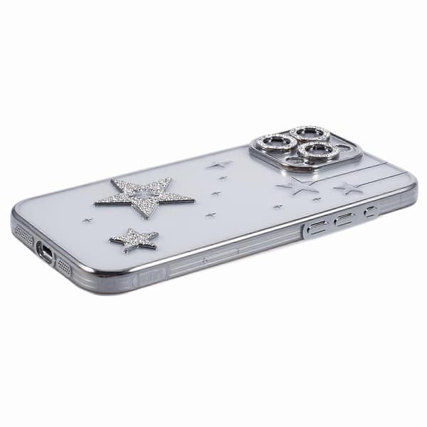 Compatible with iPhone 13 Pro Max Case 3D Bling Stars Electroplating TPU Transparent Mobile Phone Case Multicolor Multicolor Silver