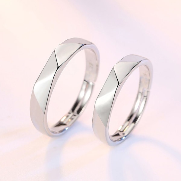 Partner ring 925 Sterling silver parring för partners män kvinnor (2-delad, par ringar set bredd 3,5 mm 4 mm), zirkonia justerbar