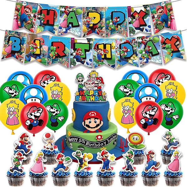 Laadukas Super Mario -teemainen syntymäpäiväjuhlien ilmapallobannerikoriste