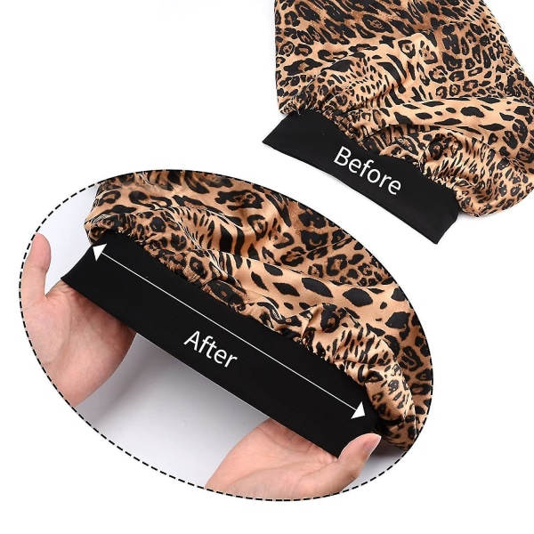 Ny Satin Bonnet til Kvinder - 2-pak Blød og Elastisk Sort Leopard Langhårshætte