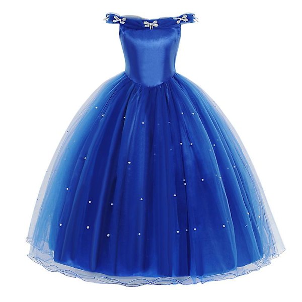 Sesongkampanje! Høy kvalitet Askepott Kjole Skjørt Halloween Cosplay Kostyme Barn Jenter Festkjole Lang Kjole Ornamenter Kun Kjole kun Kjole only Dress 150 cm