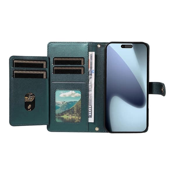 Compatible with iPhone 17 Pro Wallet Case with Straps, Rhombus Leather Stand Phone Case Multicolo Multicolor Blackish Green