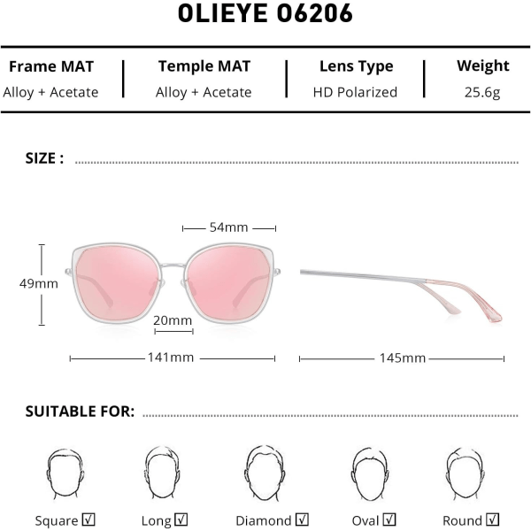 Cat Eye polariserade solglasögon för kvinnor Dammärke Trendiga solglasögon UV400