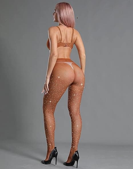 Damstrumpor med gnistrande strass Caramel