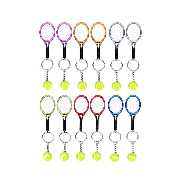 12 st Mini Tennis Racket Nyckelring Fashion Tennisboll Split Ring för Sportälskare Team