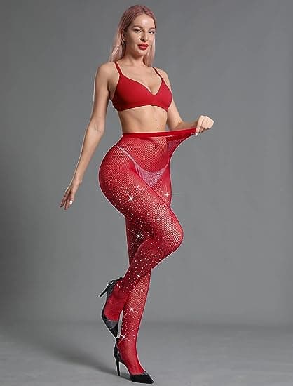 Damstrumpor med gnistrande strass Red