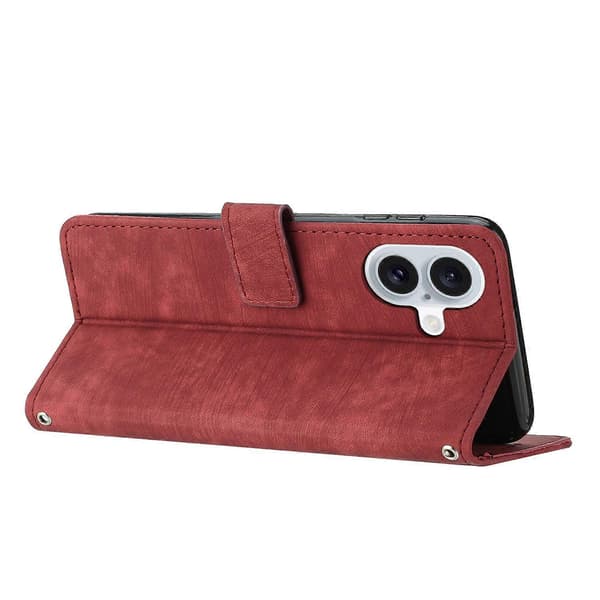 Compatible with iPhone 17 Stand Case Embossed Lines Leather Phone Cover Red Red Red