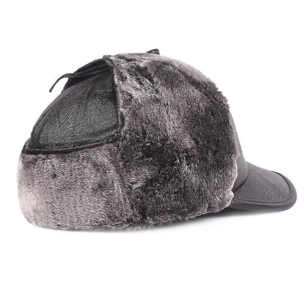 Baskerhue Læderhat Herre Ørevarmere Hat Læderhatte Til Ældre... Black fur Average  (58cm)