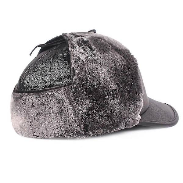 Baskerhue Læderhat Herre Ørevarmere Hat Læderhatte Til Ældre... Gray wool Average  (58cm)