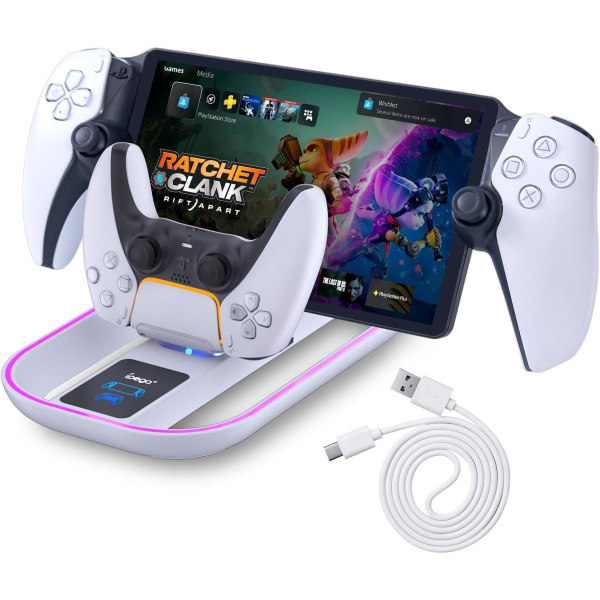 PS5 Portal Laddningsstation för Playstation Portal Remote Player och PS5 Controller med laddningskabel och RGB-ljus