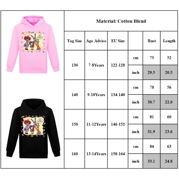 Høj kvalitet ny Fantastisk Digital Circus Børne Sweatshirt Hættetrøje Casual Sweater sort black 130cm