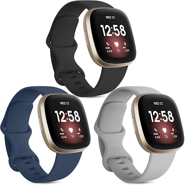 Högkvalitativt nytt [3-pack] Armband Kompatibelt med Fitbit Versa 3 Armband / Fitbit Sense Armband, Mjukt Silikon Ersättningsarmband AA A S