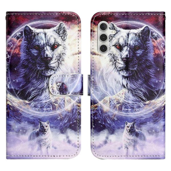 Compatible with Samsung Galaxy A56 5G Case Pattern Print PU Leather Wallet Phone Case Cross Texture Multicolor Multicolor Snow Wolf