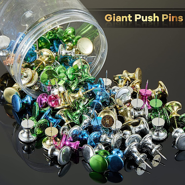60 Stycken Jätte Stift Big Thumb Tacks Stora Stift Jumbo Pins Stålspets 2,5 cm Huvuden Stift Markeringsstift för Korktavla (Lila, Guld,