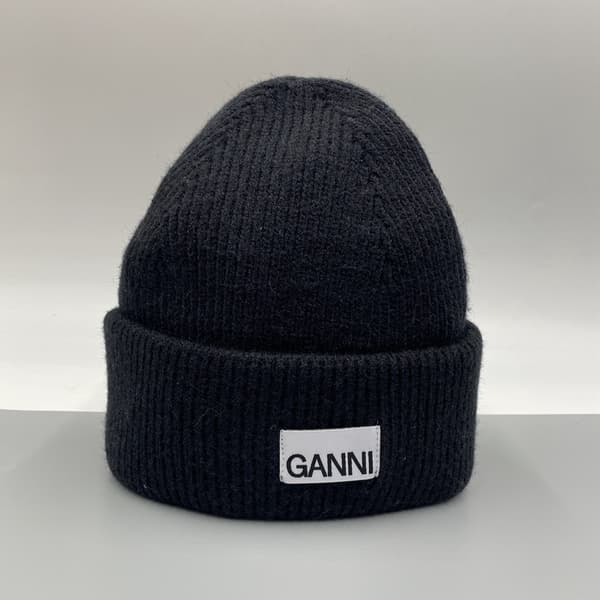 Ny Ganni Stickad Vintermössa för Män & Kvinnor - Varm Mössa med Uppvik, Stretchig Stickad Mössa Black