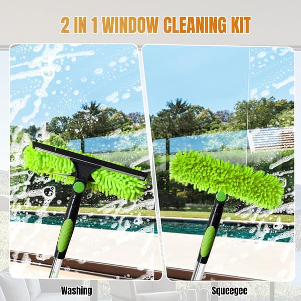 Window Cleaning Kit 2-in-1 Telescopic with Long Handle, Microfiber Cloth, 4.5 m, Green (1 set) Grön
