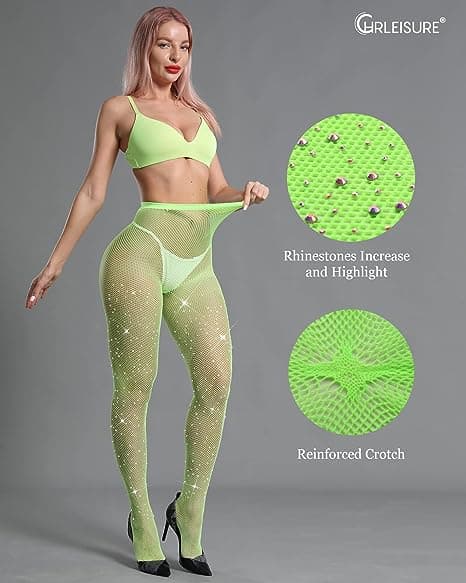 Naisten sukat kimaltelevilla strasseilla Fluorescent green