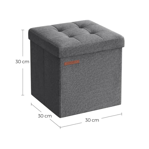 Foldable Soft Footstool with Storage in Dark Grey Fabric