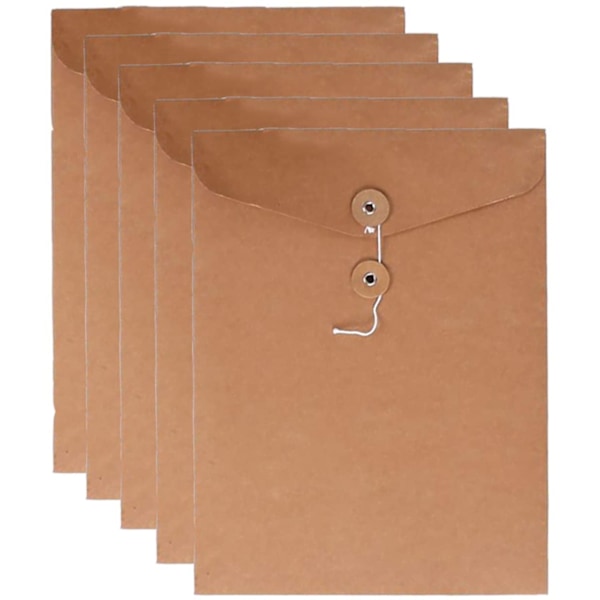 Kraft String File Folder Filing Envelope Project File Jacket Document Letter Organizer Flat-No Expansion A4 Letter Size (Pack of 5)