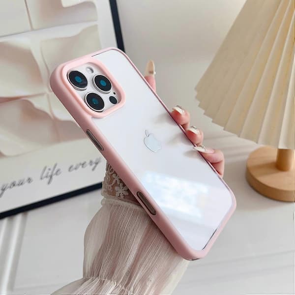 Compatible with iPhone 16 Pro Case TPU+PC Crystal Clear Back with Lanyard Hole - Grey Multicolor Multicolor Pink