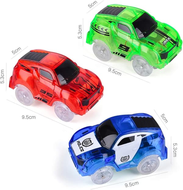 3 kpl LED-yölamppuautoja lapsille (sininen, punainen, vihreä) Packaging 1