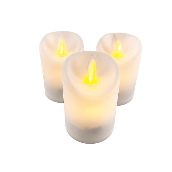 LED Lights in Plastic - 3 pcs. - 7 cm - w/ 3D Flame and Remote Control - White 130