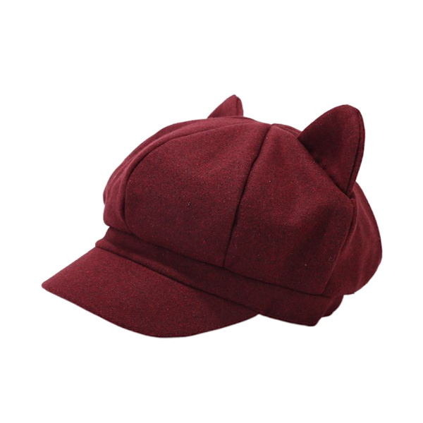Kattöron Hatt Dam Höst och Vinter Varmare Retro Åttakantig Mössa Kort Skärm Ankunge Tunga Version