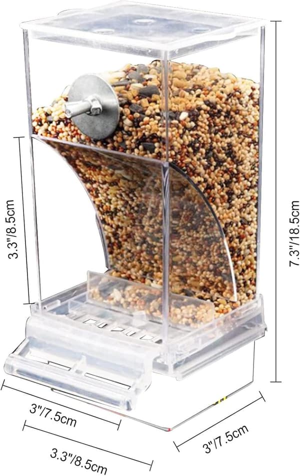 An (transparent) acrylic bird feeder, does not get dirty easily.