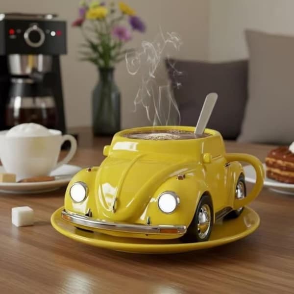 Koppformet kaffekrus - Unik bilformet tekopp - gul