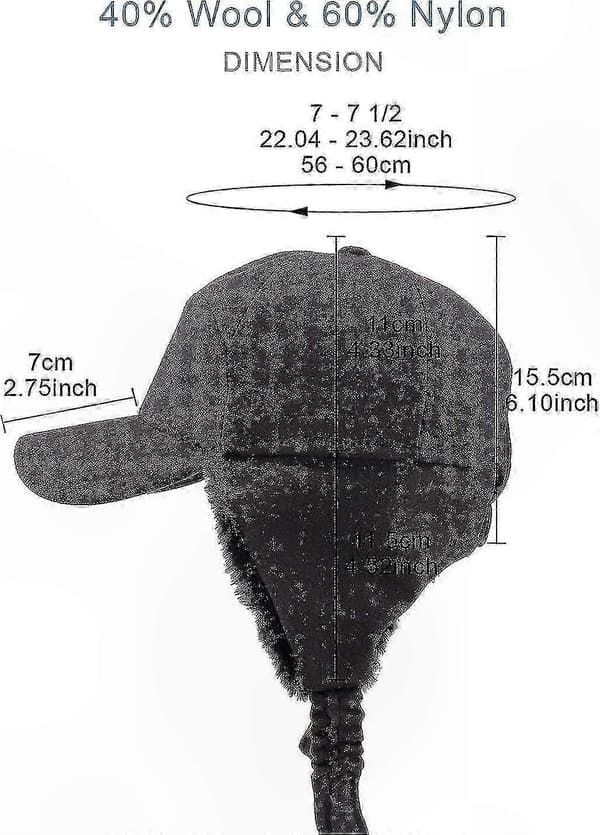 Vintervarm ullcaps med visir og øreklaffer for menn og kvinner Ear protection Black 7