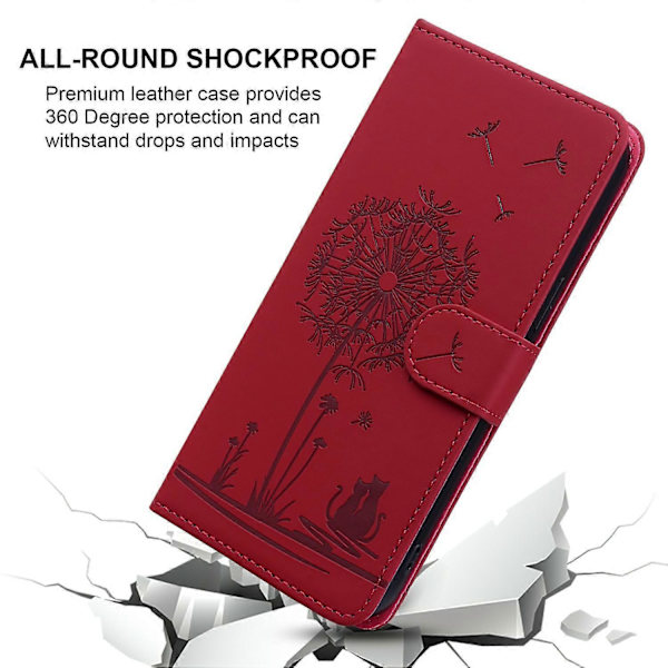 Compatible with iPhone 16 Case Cat Dandelion Print PU Leather Wallet Phone Case with Strap