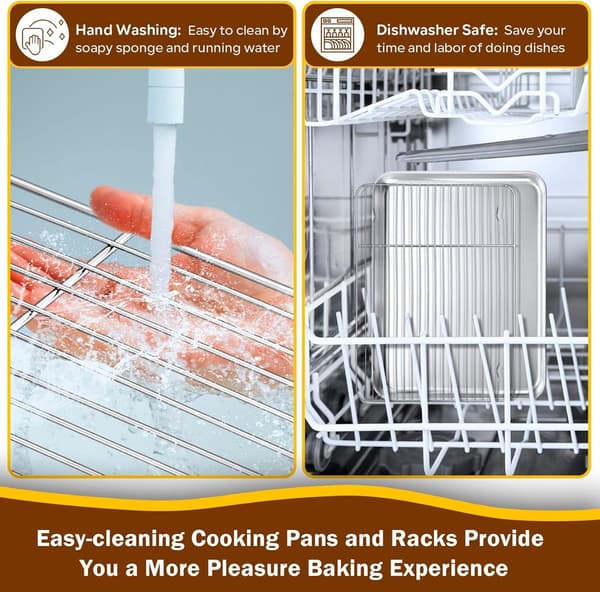 32 cm baking sheet with rack, stainless steel, oven safe, dishwasher safe.