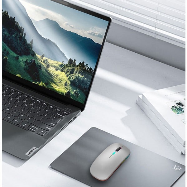 INF Trådlös Datormus med RGB LED Dubbelläge Bluetooth/Wifi Silver Hög Kvalitet (Påsk)