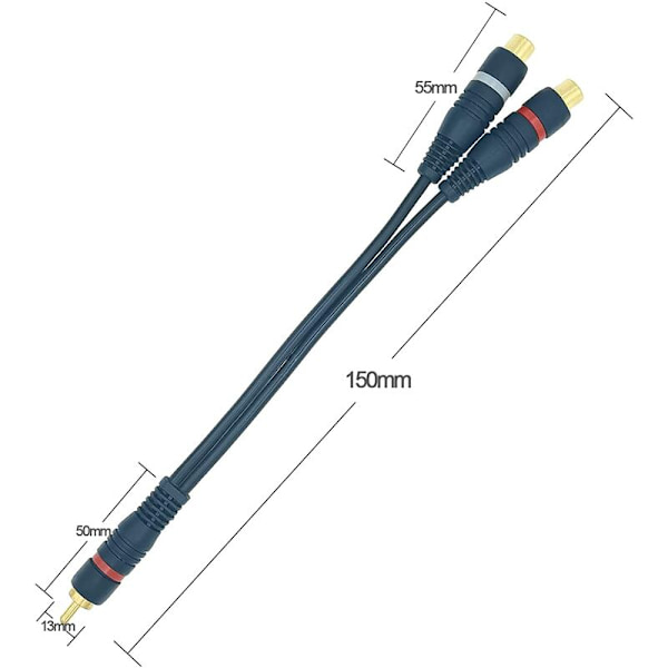 RCA-äänikaapelin jakaja RCA Y -sovitinkaapeli 20 cm RCA - JACK 1 uros - 2 naaras RCA-kaapeli, yhteensopiva subwooferin kanssa Phono (RCA Y -kaapeli, 2 kpl, sininen)