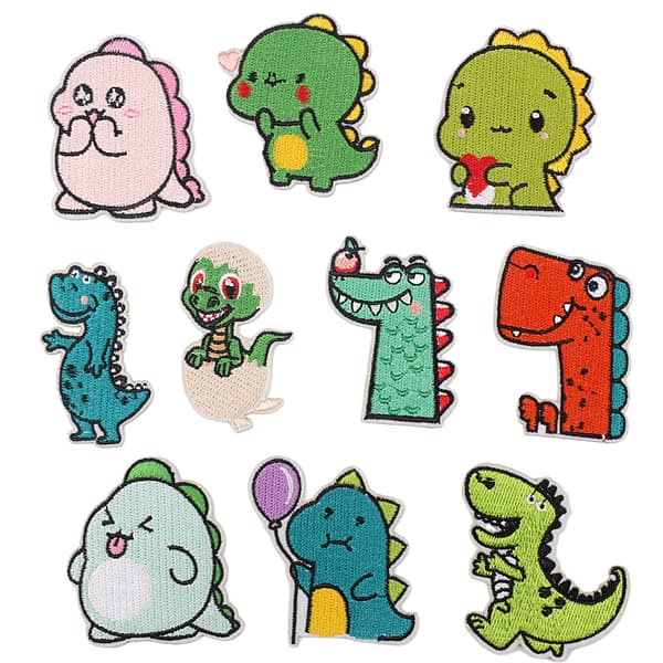 10 st Tecknad Liten Dinosaurie Broderad Tygpatch för Barnkläder