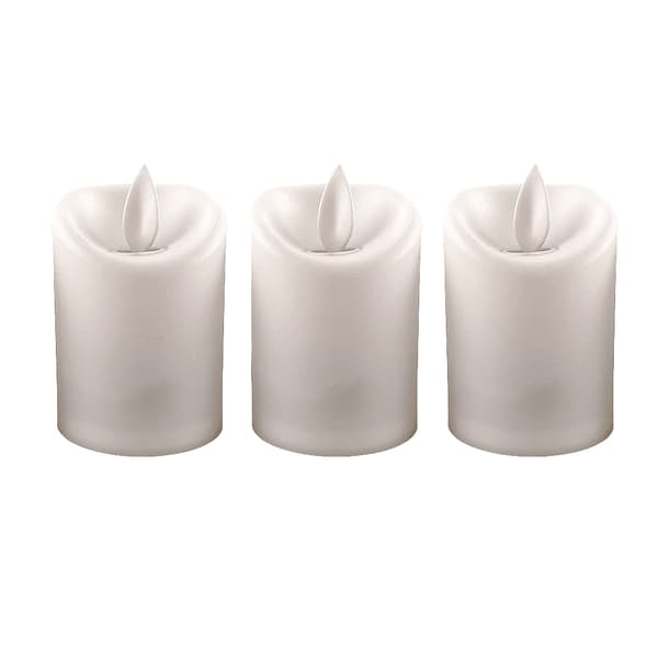 LED Lights in Plastic - 3 pcs. - 7 cm - w/ 3D Flame and Remote Control - White 130