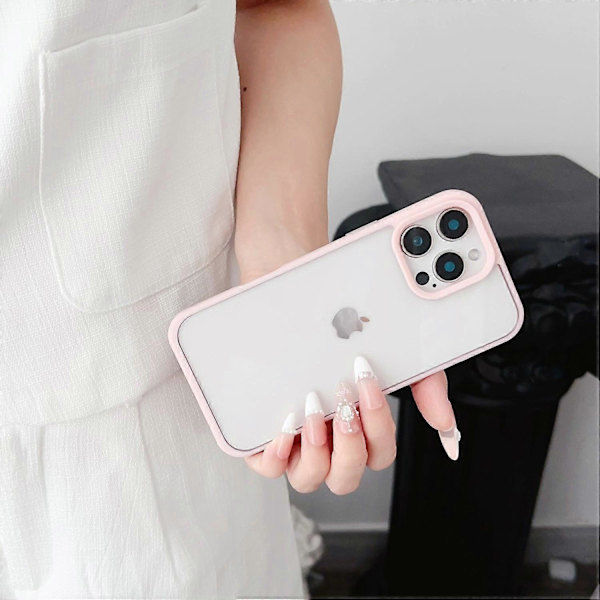 Compatible with iPhone 16 Pro Case TPU+PC Crystal Clear Back with Lanyard Hole - Grey Multicolor Multicolor Pink