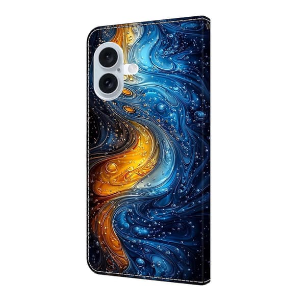 Kompatibel med iPhone 16 Plus Läderfodral Mönstertryck Plånboksställ Flip Telefonfodral - lingling} Multicolor Liquid
