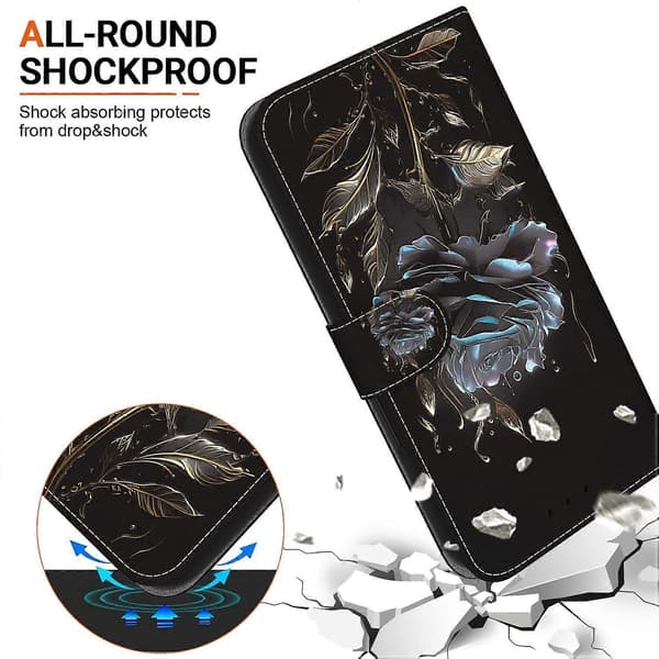 Compatible with iPhone 16 Pro Max Case Pattern Print Leather Phone Cover with Wallet Multicolor Multicolor Black Rose