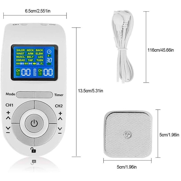 Høykvalitets ny stil Dual channel TENS-maskin for smertelindring, [12 moduser, 40 intensiteter]