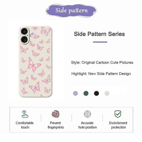Compatible with iPhone 17 Case Pink Butterflies Pattern Print Straight Edge TPU Phone Back Cover - Beige