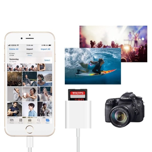 Laadukas uuden tyylin Lightning - SD-kortinlukija iPhone Valkoinen - SD-kortinlukija