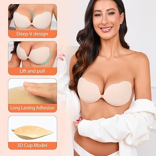 Selvklebende Push-Up Usynlig Stroppløs BH, B-cup B