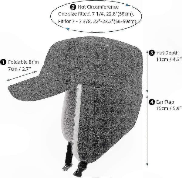 Vintervarm ullcaps med visir og øreklaffer for menn og kvinner (A) Flat Top - Dark Gray 7